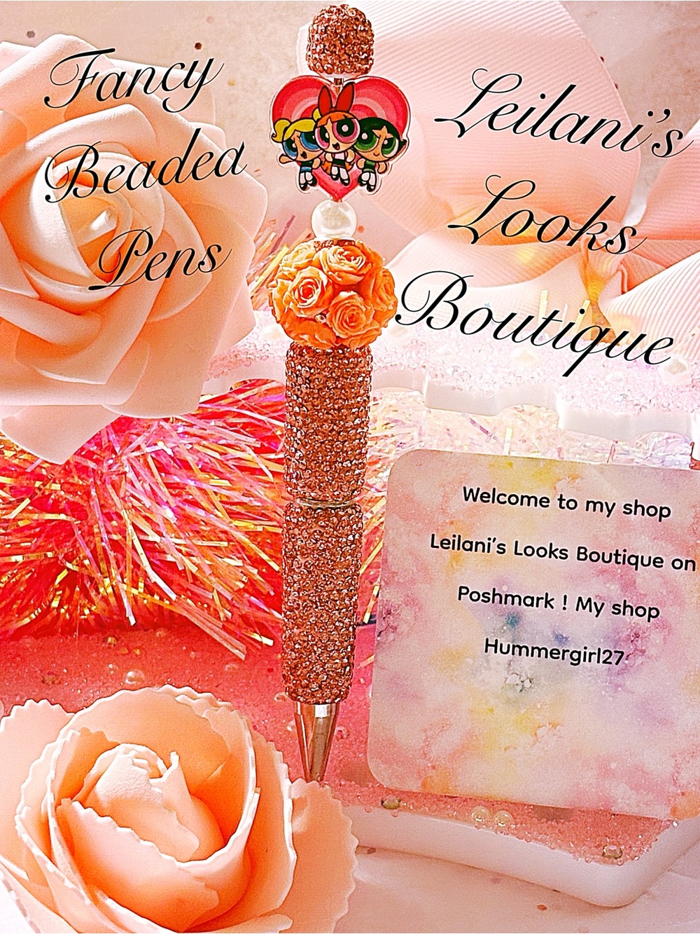 Sparkling Pink Beaded Pen/Power puff Girls Beaded Pen/
